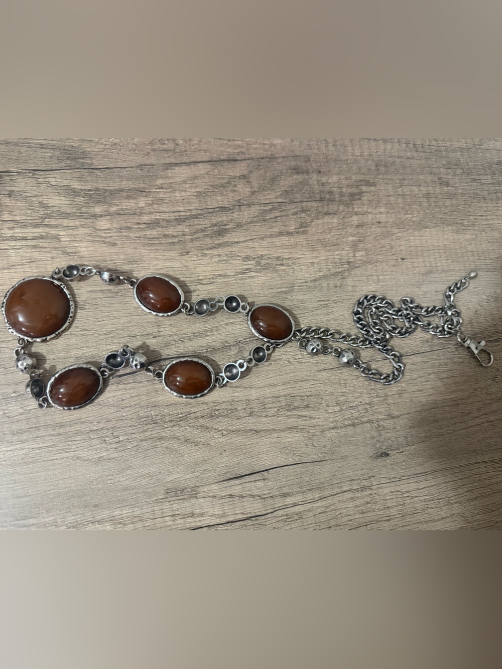 Brown Gemstone Silver-Tone Women's Belt